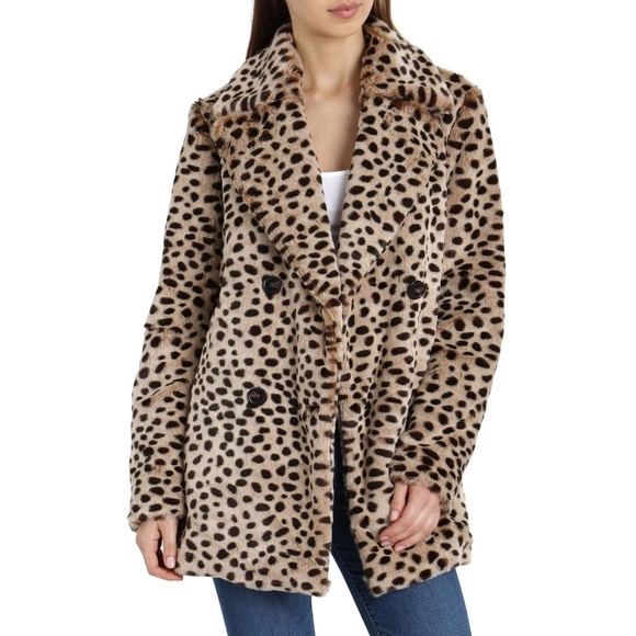 Avec Les Filles Jackets & Blazers - Avec Les Filles Leopard Print Car Coat Faux Fur